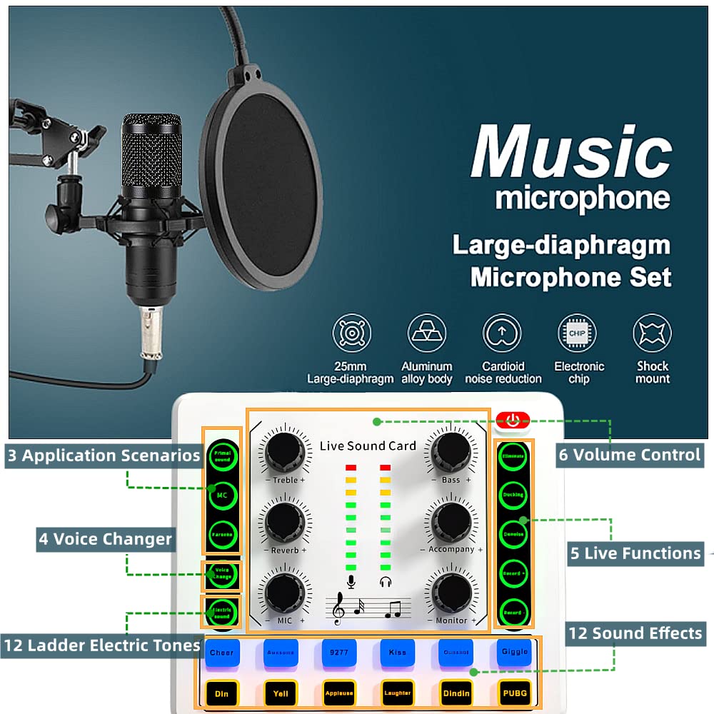 Podcast Equipment Bundle, BM-800 Podcast Microphone Bundle-Voice Changer with Mic Arm-Studio Condenser Microphone for Phone, PC,